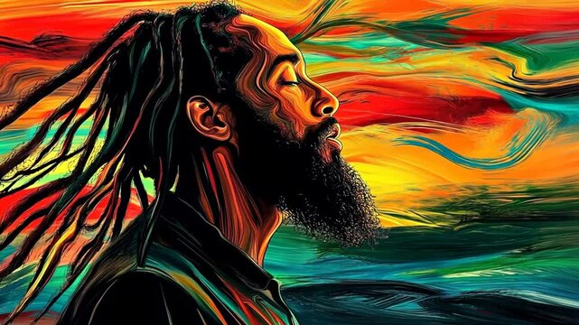 Chill Reggae Musician Cartoon with Ganja in a Sunny Jamaican Scene