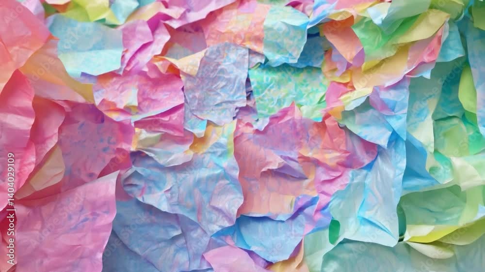 Poster a vibrant collection of crumpled tissue paper in pastel shades creates an abstract and textured back