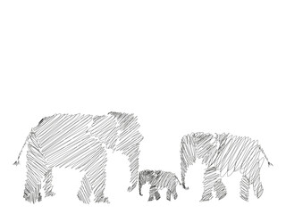 Hand-drawn scribble-style illustration of elephant  family  © VikArt