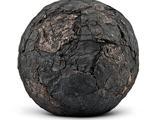 Fototapeta premium Textured black spherical stone with cracked surface and detailed patterns