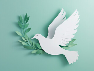 Fototapeta premium White dove carrying olive branch symbolizing peace and hope