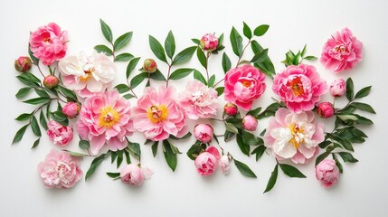 calligraphy overlay with soft pink peonies and fresh greenery, stylish and modern, isolated on white background