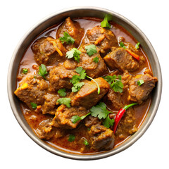 Bhuna Gosht Dum Pukht Served On White Background