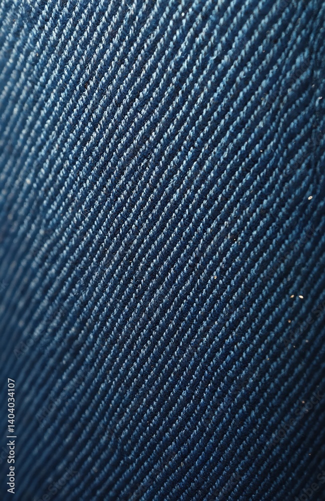 Poster close-up blue denim texture. macro shot details woven fabric, threads create unique pattern. denim b