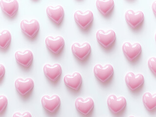 Pink hearts forming a repetitive pattern on white background