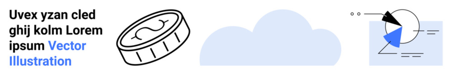 Coin representing savings, cloud for storage, pie chart for data analysis. Ideal for finance, technology, cloud computing, data analytics, online banking, digital platforms simple landing page