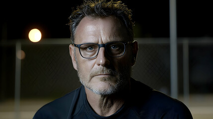 Obraz premium Close Up Portrait Of Man With Glasses In The Night