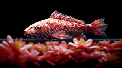Obraz premium Red Fish In Pink Flower Background