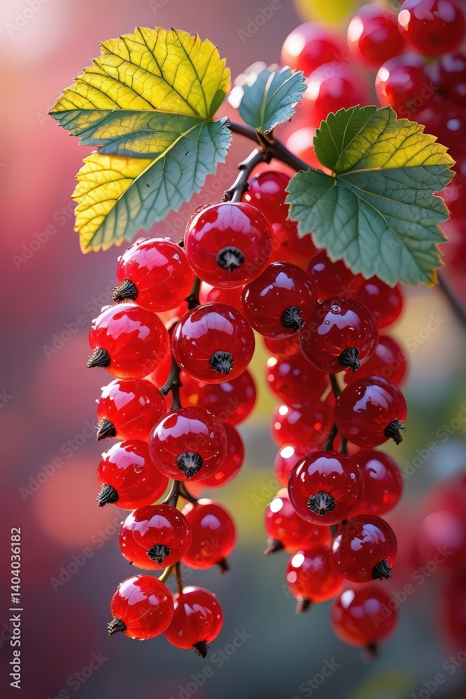 Poster a bunch of red berries hanging from a tree branch.