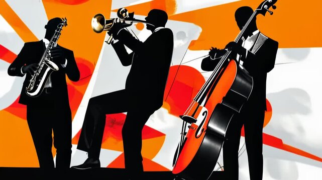 Silhouette of Woman Musician Playing Cello and Violin in Jazz Concert