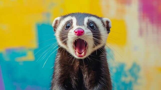 Cute ferret screaming funny pet portrait close up animal photography pet care tips ferret facts and information