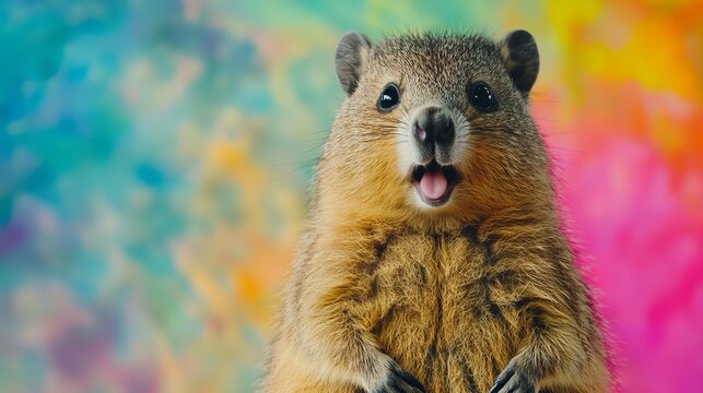 Cute groundhog marmot portrait on colorful background wildlife animal groundhog day marmota monax rodent