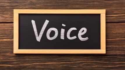Small Chalkboard with the Word Voice Written on it on Wooden Background