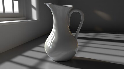 White pitcher on table by window