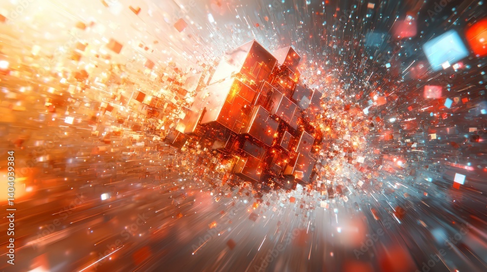 Poster exploding cube of digital data: a visual metaphor for the big data revolution