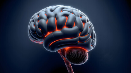 grey brain with orange lines
