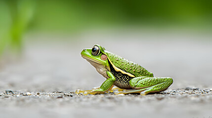 Obraz premium Green Frog on the Ground Close Up