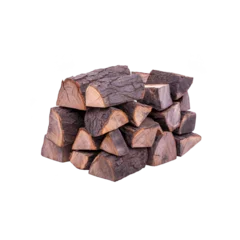Gardinen stack of neatly arranged firewood logs with rough bark and visible wood grain, ready for use in fireplace or campfire. logs are cut into uniform pieces, showcasing natural textures © Prichachai