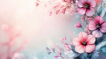 Fototapeta premium Watercolor flower wreath Easter background with soft pastel colors and a soft gradient