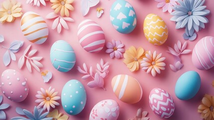 Cheerful Easter wishes card with pastel-colored typography and decorated eggs