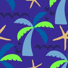 Summer ocean animals seamless cute starfish pattern for kids clothes print and wrapping paper for fabrics