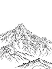 Black and white mountain line arts wallpaper, luxury landscape background design for cover, invitation background, packaging design, fabric, and print. Vector illustration.