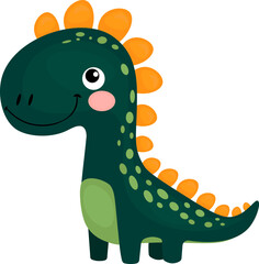 Funny Cartoon Dinosaur with Orange Crest Vector Illustration