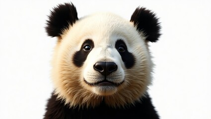 Fototapeta premium Closeup of a panda bear expressing curiosity against a plain background in a bright, cheerful environment