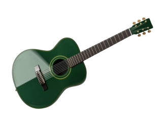The green guitar stands out against a transparent background, highlighting its smooth finish and distinct shape. This top view emphasizes its craftsmanship and vibrant color.
