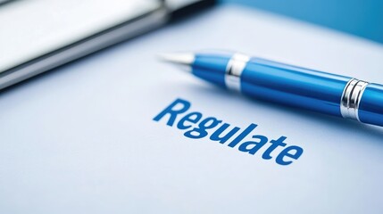 Fototapeta premium Blue Pen Resting on Document with Regulate Word Business Concept Image