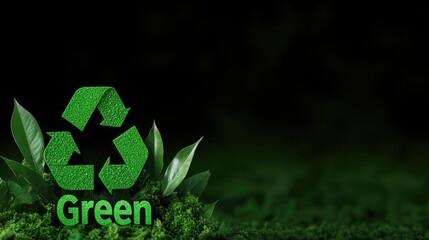 Green Recycling Symbol on Moss with Leaves Eco Friendly Concept Image