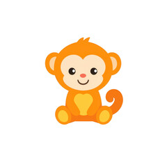 Fototapeta premium cute cartoon monkey with cheerful expression sits with its tail curled. monkey is orange with light yellow belly and face, featuring large round eyes and small smile