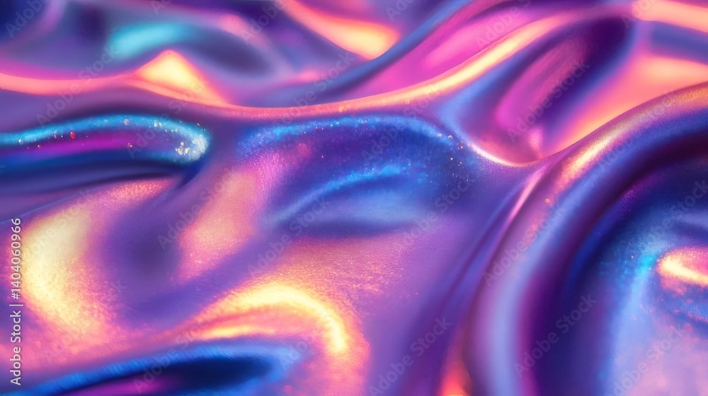 Poster abstract iridescent metallic fabric with dynamic light reflection and flowing texture