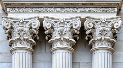 Ornate classical columns.  Detailed carvings adorn the capitals of three pillars