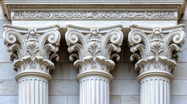 Ornate classical columns.  Detailed carvings adorn the capitals of three pillars