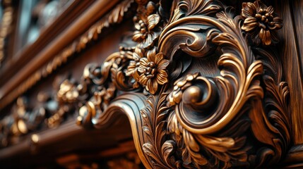 Fototapeta premium Ornate wooden carving detail. Intricate, detailed, and rich in design