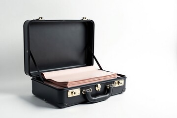 Padlocked briefcase, documents inside, stark white backdrop , white, business, risk