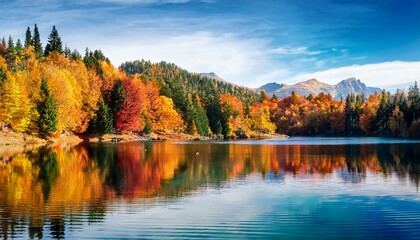 autumn landscape with colorful forest in the lake