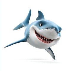 Cartoon shark smiling animation character on a white background.