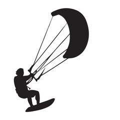 Kitesurfing Silhouette on White Background – Extreme Water Sport Vector Icon