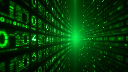 Green digital binary code background matrix data stream technology cybersecurity illustration wallpaper design