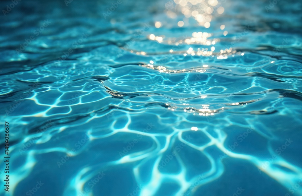 Poster abstract summer pattern of blue water with light refraction, reflections. sparkling water surface in