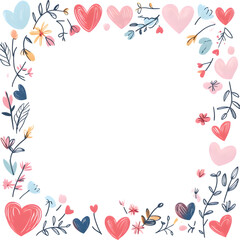 Fototapeta premium rectangular Mother's Day frame with tiny hearts and flower doodles in each corner, pastel theme, white background