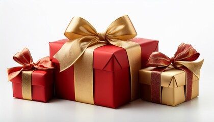 Red and gold gift boxes with bow isolated on a white background