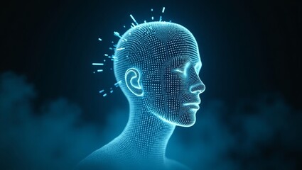 Artificial intelligence head digital human ai technology cyber mind brain network future data science face 3d