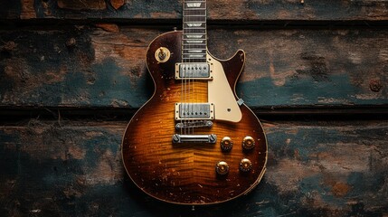 Vintage electric guitar on weathered wood