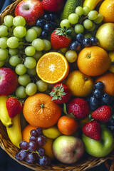 Bountiful Harvest: A Vibrant Still Life Fruit Basket Overflowing with Freshness and Flavor