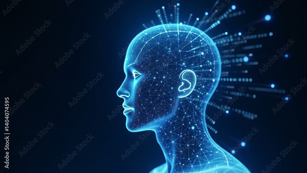 Poster ai technology head network connection digital brain artificial intelligence innovation concept 3d re