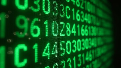 Green digital code background for technology data security and encryption concept with glowing numbers 100