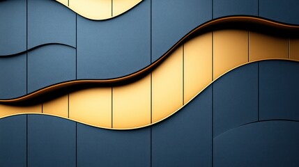Abstract wavy wall design with golden accents.  Dynamic, modern architectural feature
